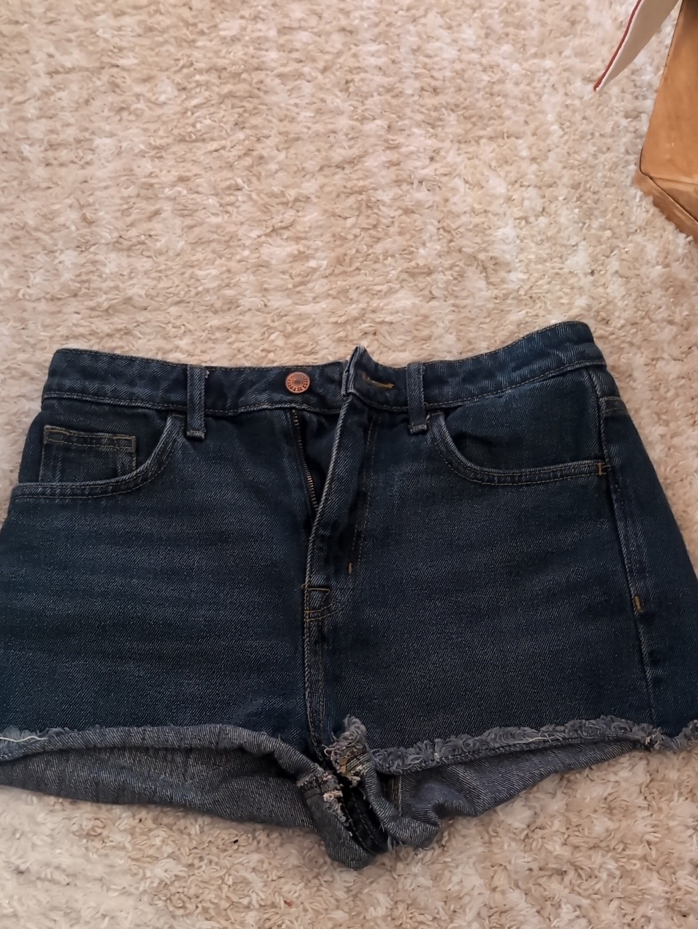 H&M Dark Blue Frayed Hem Denim Shorts